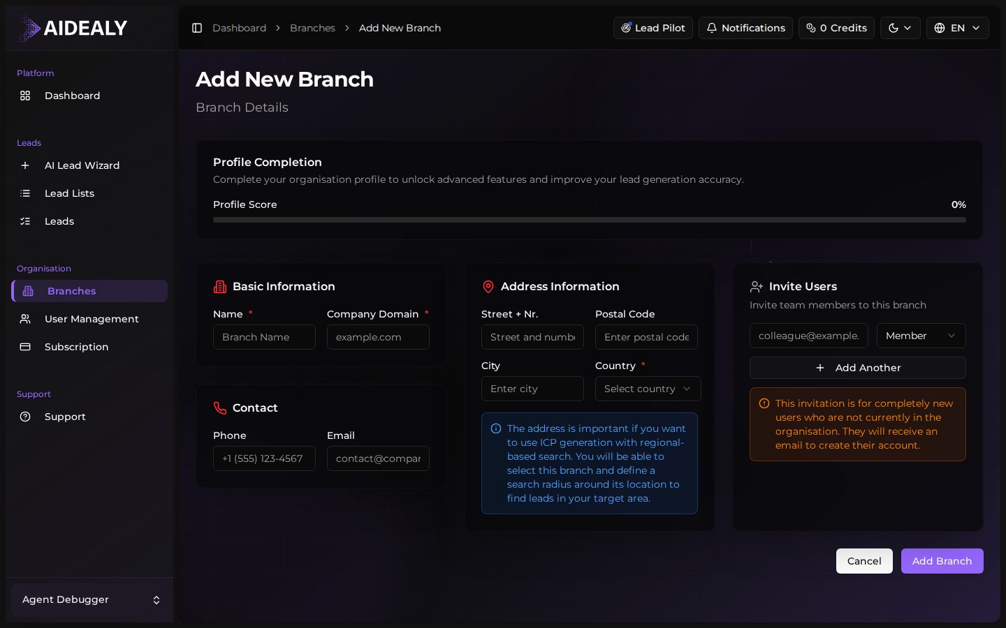 Click "Add branch"